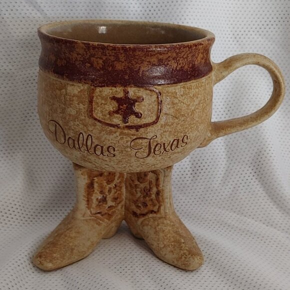 Rare Dallas Texas Footed Mug Cowboy Boots Sheriffs Star - Picture 1 of 7